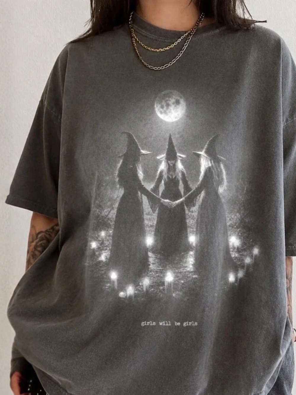 Comfort Colors Girls Will Be Girls Witches Moon Circle Candles Magic T-Shirt